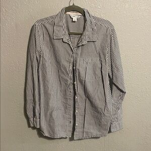 Old Navy Women's Black and White Striped Button-Down Shirt